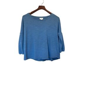 Pure Jill J Jill Blue Blouse Balloon Sleeve Petite Large Cotton Peasant Cotrage